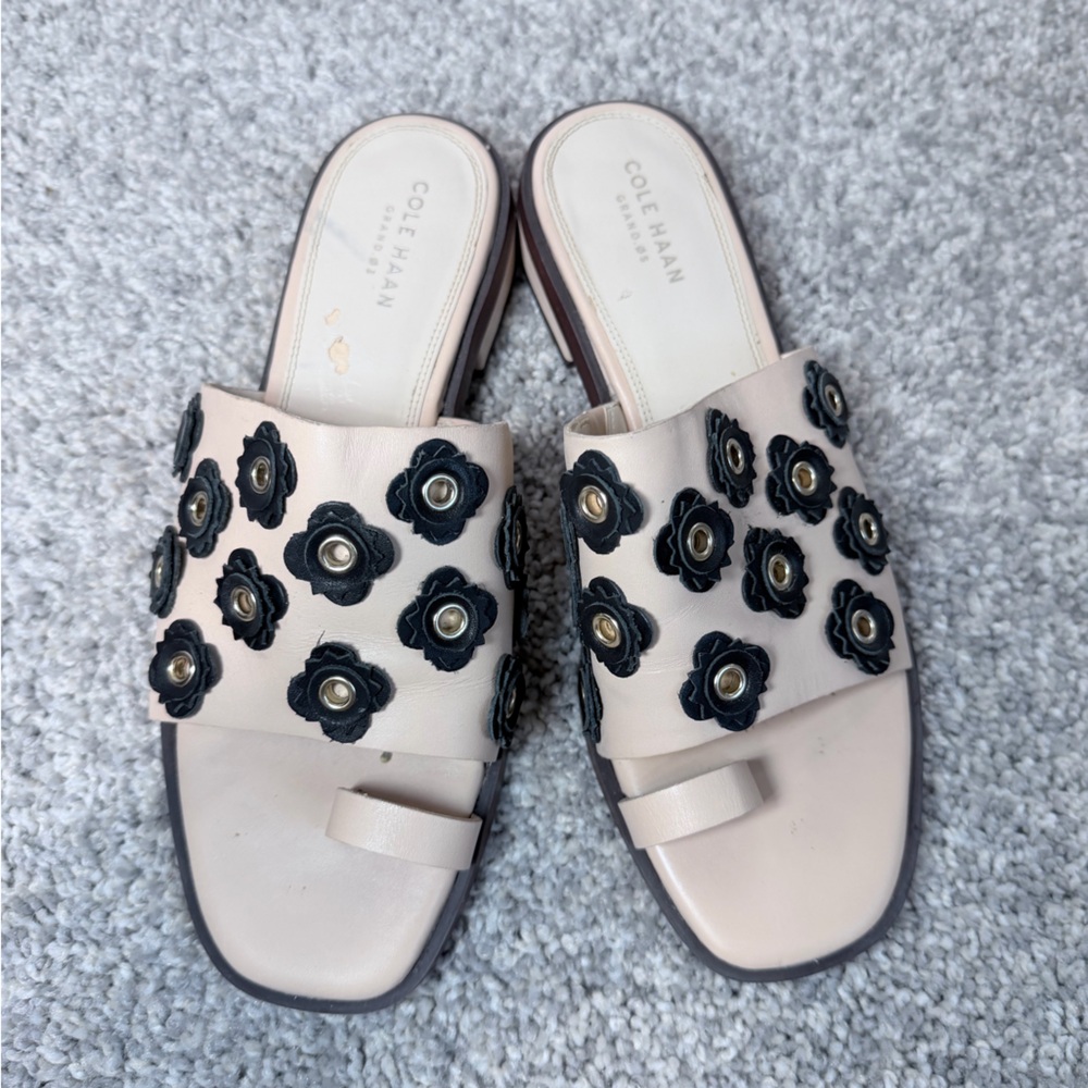 Cole Haan Grand OS Floral Leather Slide Sandals Size 8 Comfort